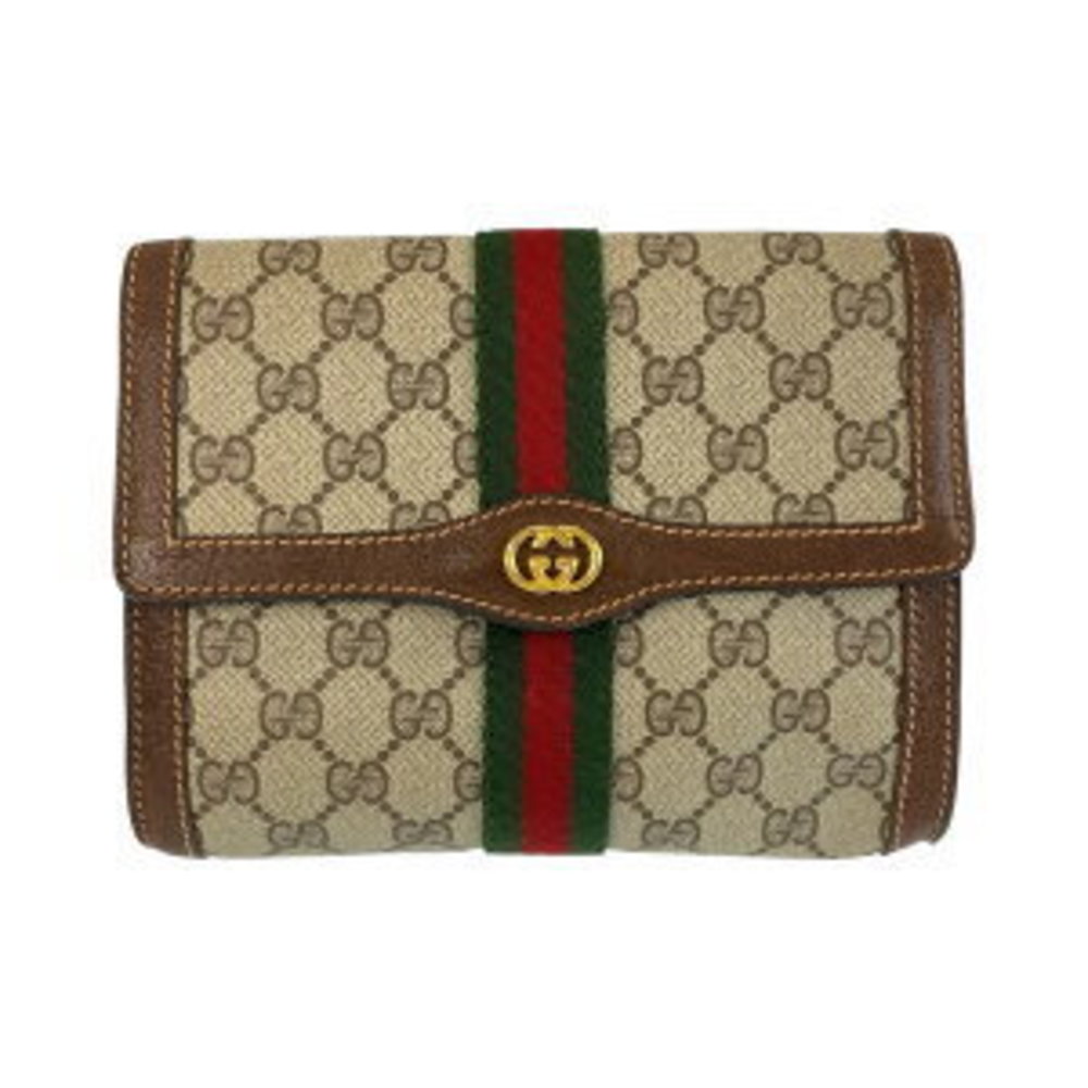Gucci Sherry Line Interlocking Brown Leather Clut… - image 1